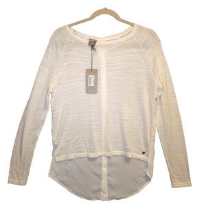 Bench Womens White Long Sleeve Sheer Top Tunic Loose Weave Small Back Button